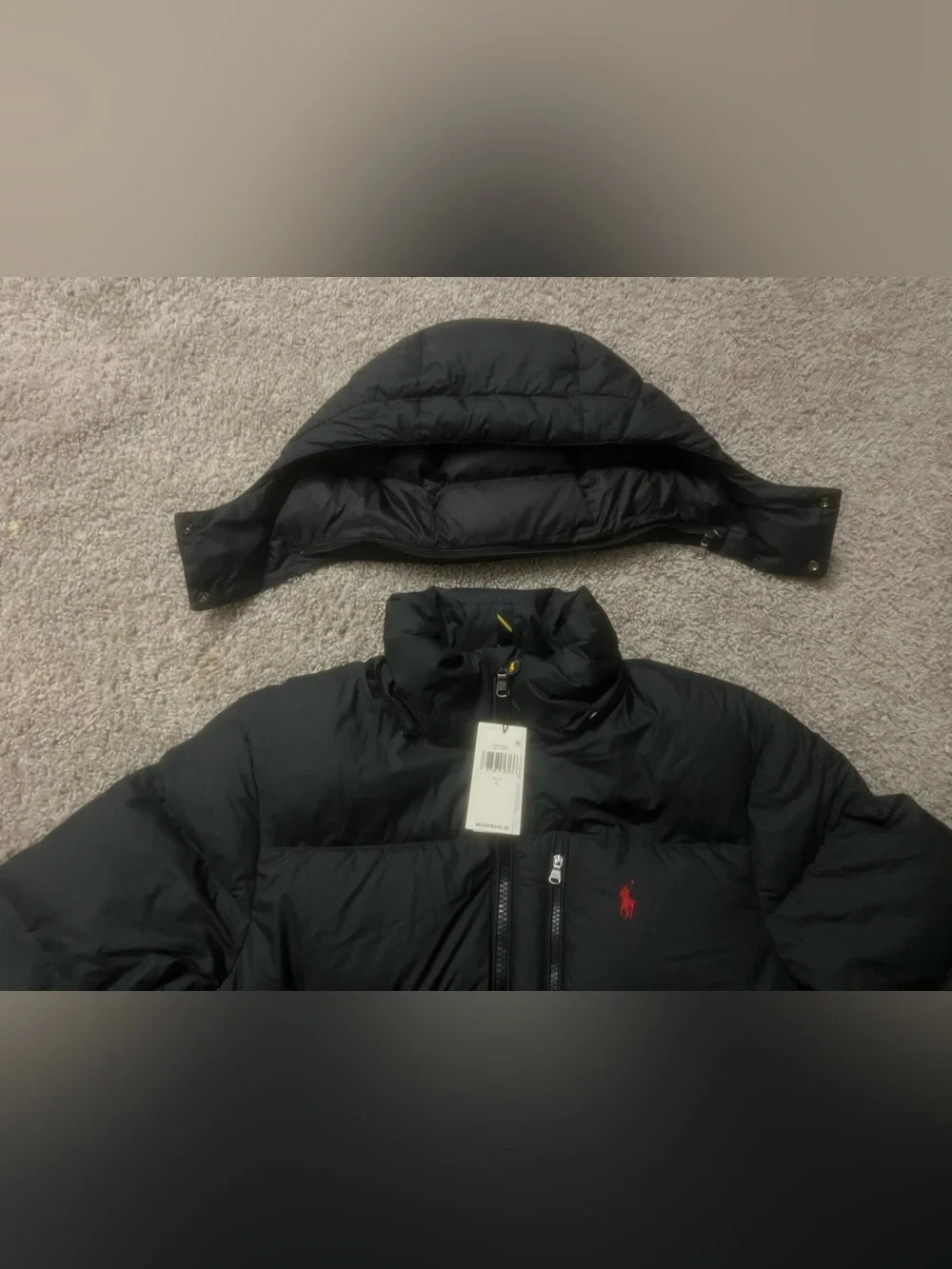 Polo Ralph Lauren The Gorham Down Hooded Zip Up Puffer Jacket Black Mens Size L